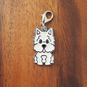 West Highland Terrier charm, zip pull, crochet marker, Westie gift, dog collar charm, dog lovers gift, Westie dog pendant charm, bag charm