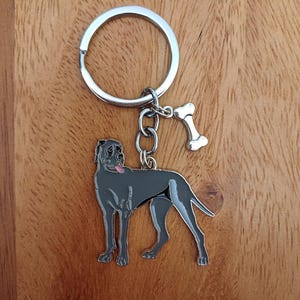 Great Dane Keychain with Bone Charm, Dog Keyring, Unique Pet themed Accessory, Gift for Dog Lover, Great Dane owners present, Christmas gift