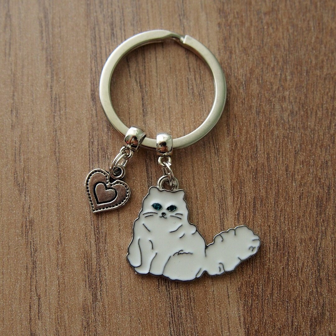 Cat Keyring, White Cat Keychain, Cat Lover Gift, Cat Lover Keyring ...