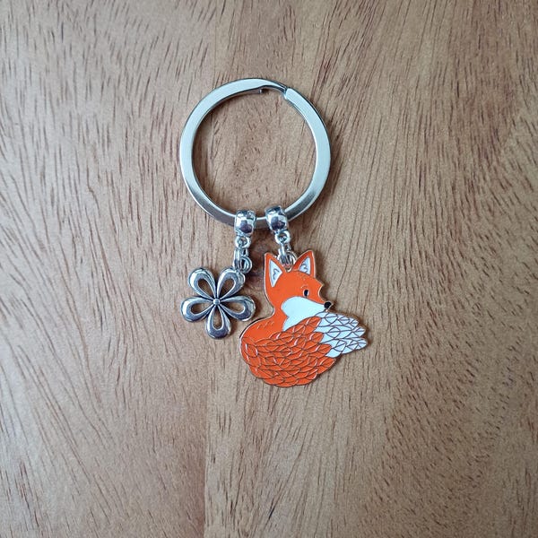 Llavero de zorro, llavero de zorro, llavero para amantes de los zorros, llavero de zorro y flores, llavero de zorro, llavero para amantes de la naturaleza, regalo de cumpleaños, regalo de Navidad