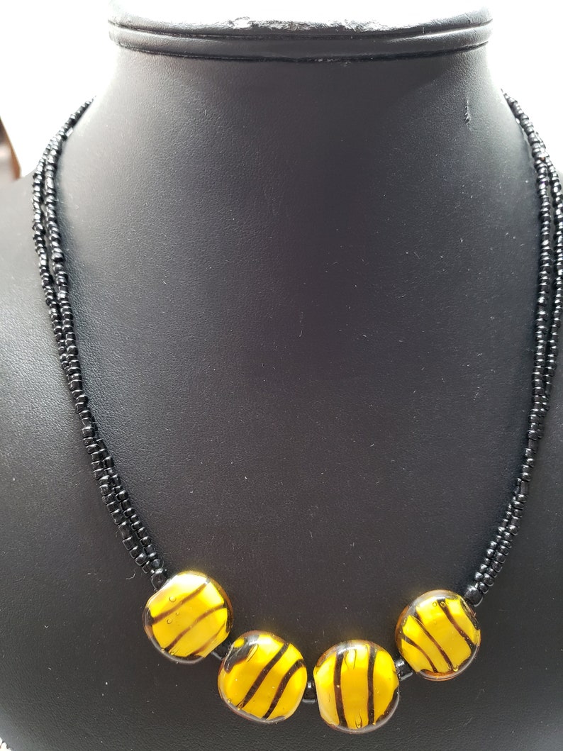 classic necklace Animal print jewelry glass necklace tiger print necklace beaded necklace wear to work neutral necklace