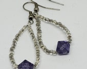 Silver and purple earrings, dangle earrings, drop earrings, dangling earrings, inexpensive earrings, beaded earrings, simple earrings