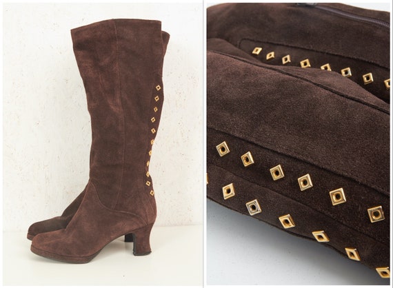 Vintage Brown Suede High Heel Long Boots/ Size 40