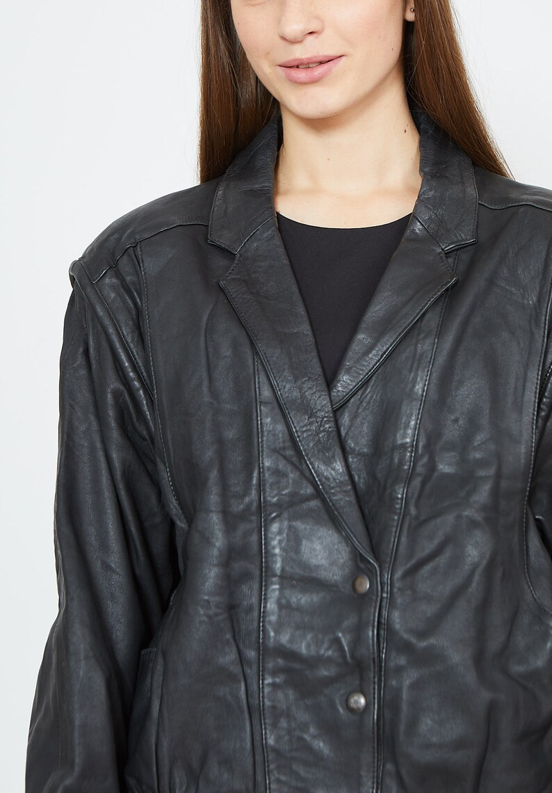 Vintage Black Leather Jacket Size 44