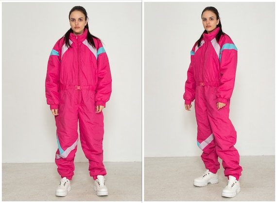 Vintage Pink Snowsuit Skiing Tracksuit One-Piece/