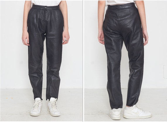 Vintage Black Leather Trousers Bottoms 
