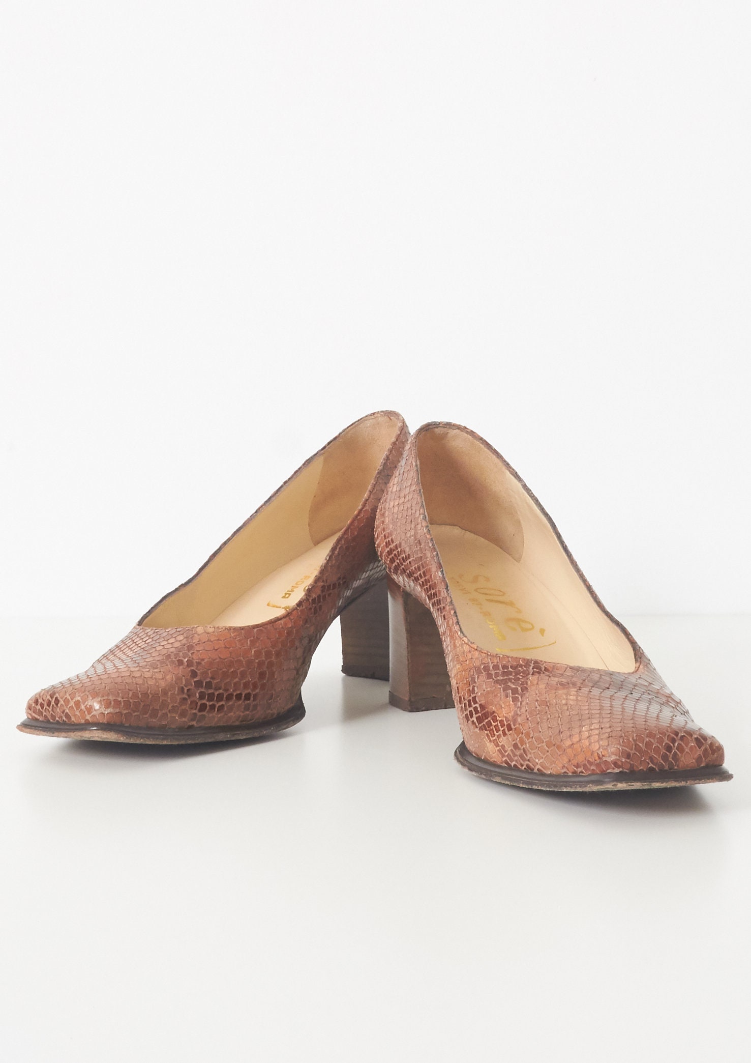 Vintage Bruine SORE Lederen Hakken Schoenen / Maat 38 - Etsy Nederland