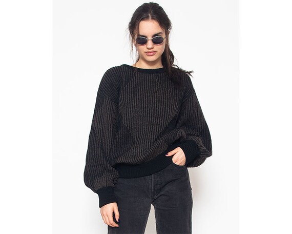 Vintage Stunning Black Rene Lezard Knit Long Sleeve Jumper Etsy
