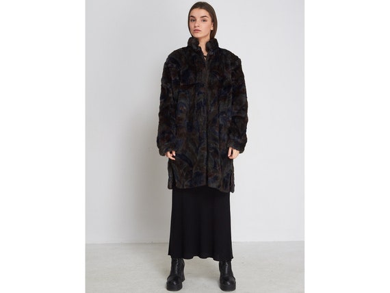 Vintage Multi Color LEAS Faux Fur Coat/ Size S