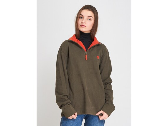 Vintage Green Timberland 1/4 Zip Sweater Sweatshirt Pullover/ Size S