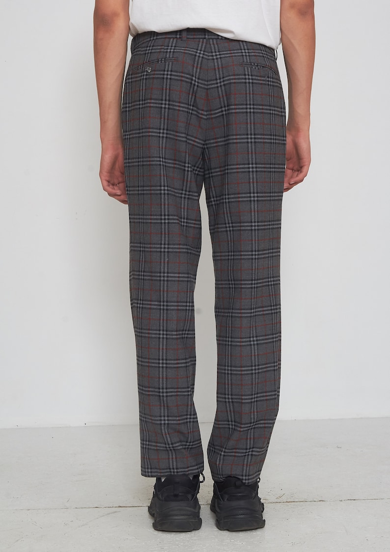 Vintage Grey Checkered Wool Trousers Bottoms Pants Size 24