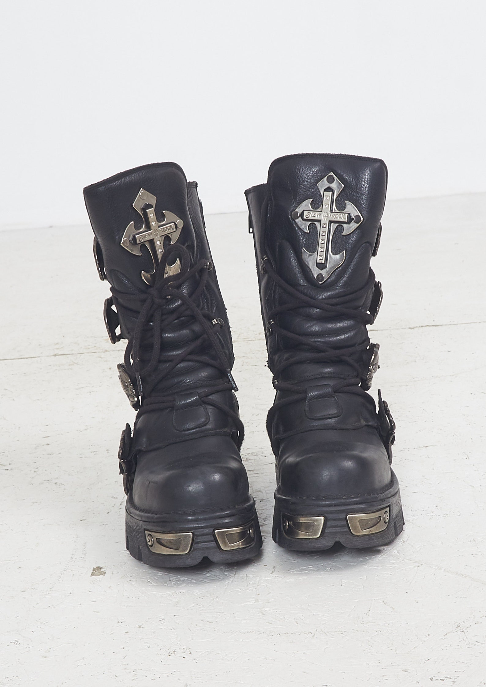 Vintage Black NEW ROCK Leather Grunge Rocker Boots/ Size 39 Etsy