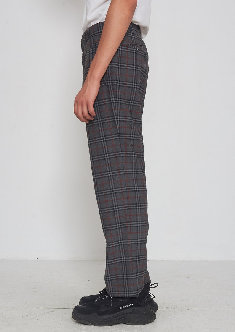 Vintage Grey Checkered Wool Trousers Bottoms Pants Size 24