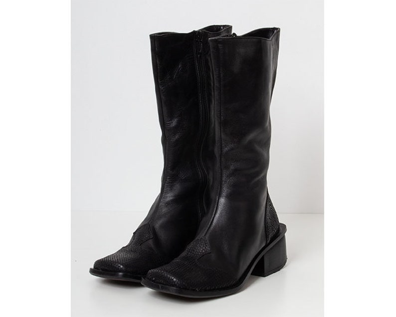black heeled long boots
