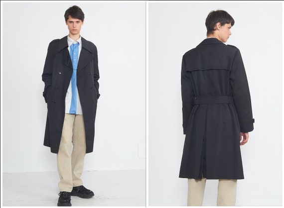 Vintage Black Trench Coat/ Size 54
