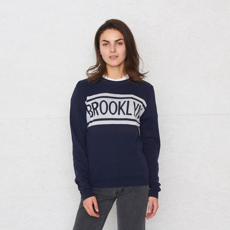 Vintage Blue Round Neck Knit Pullover Jumper Sweater