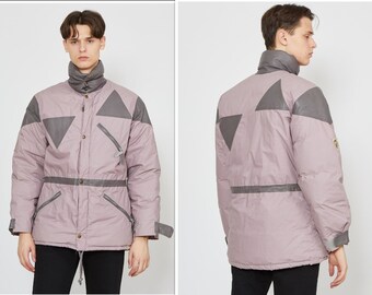 Vintage Purple Puffer Leather Neck Jacket Coat/ Size 40