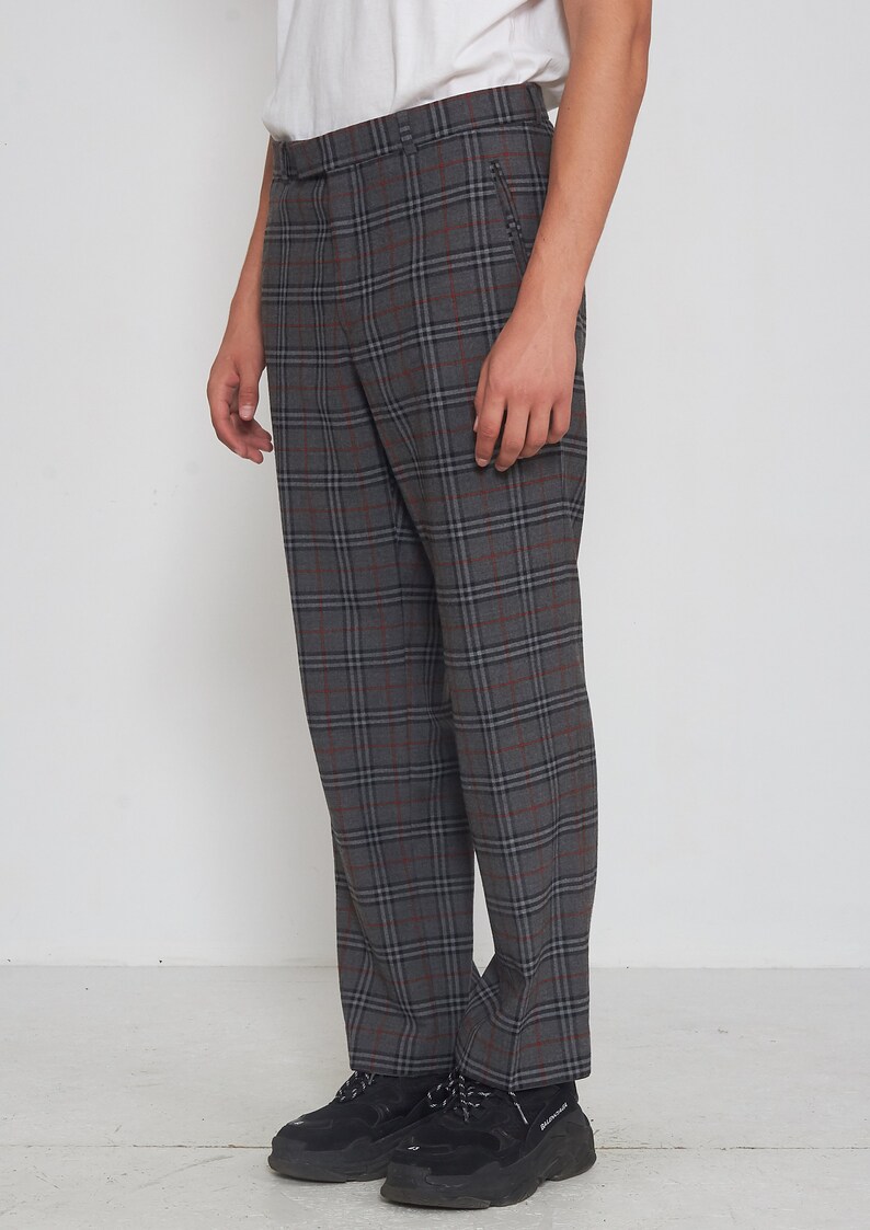 Vintage Grey Checkered Wool Trousers Bottoms Pants Size 24