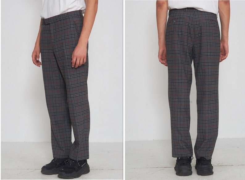 Vintage Grey Checkered Wool Trousers Bottoms Pants Size 24