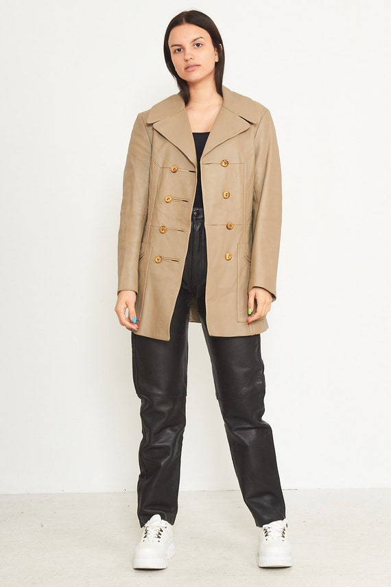 Vintage Light Brown Leather Jacket Coat/ Size 46