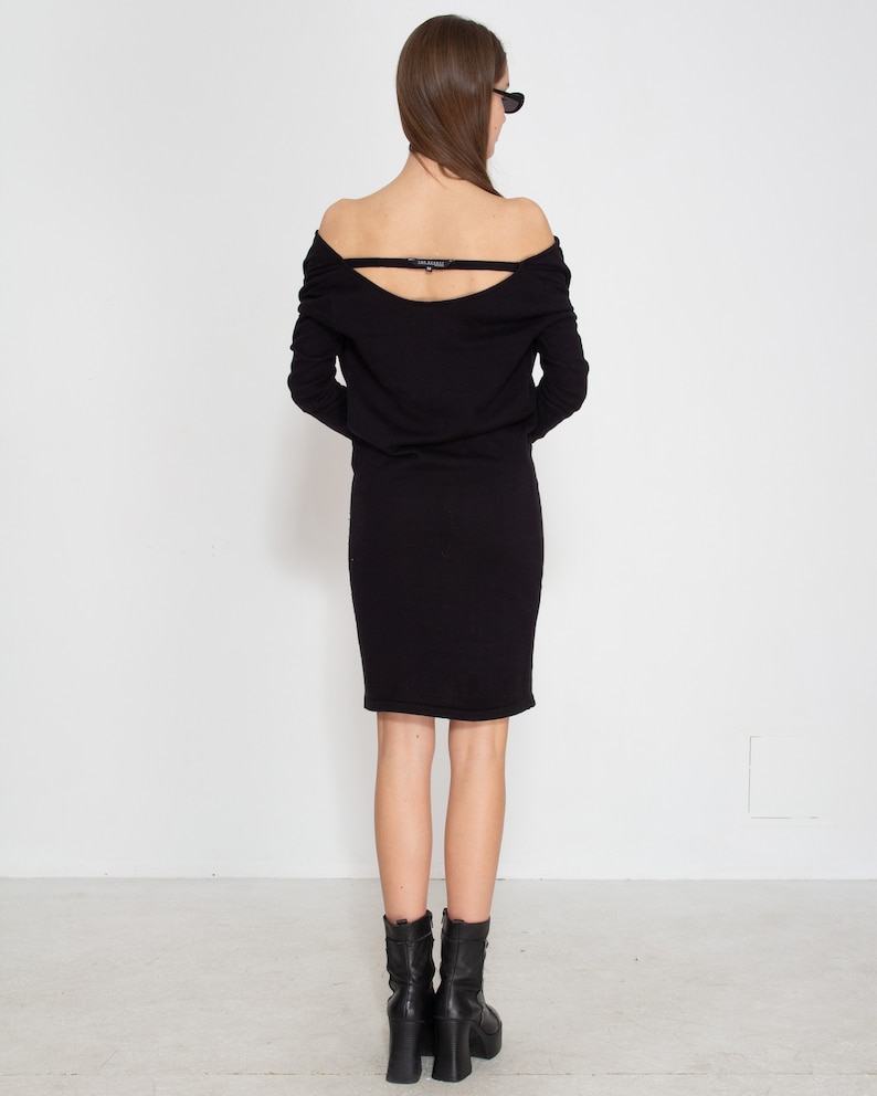 Vintage Black TOP SECRET Open-Shoulders Midi Dress Size 34