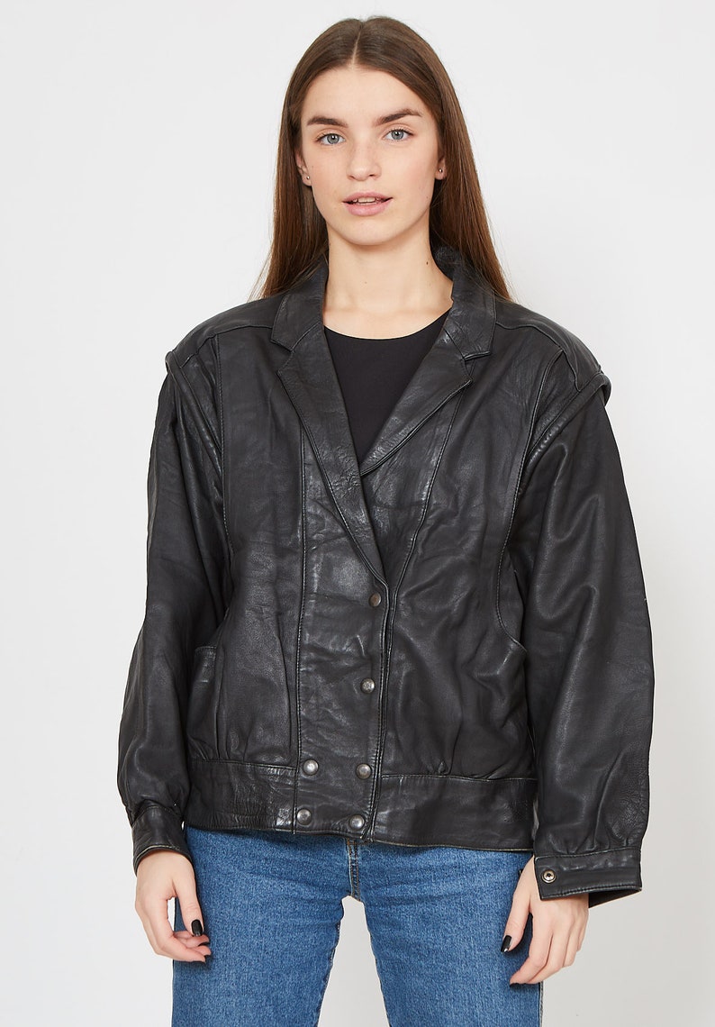 Vintage Black Leather Jacket Size 44