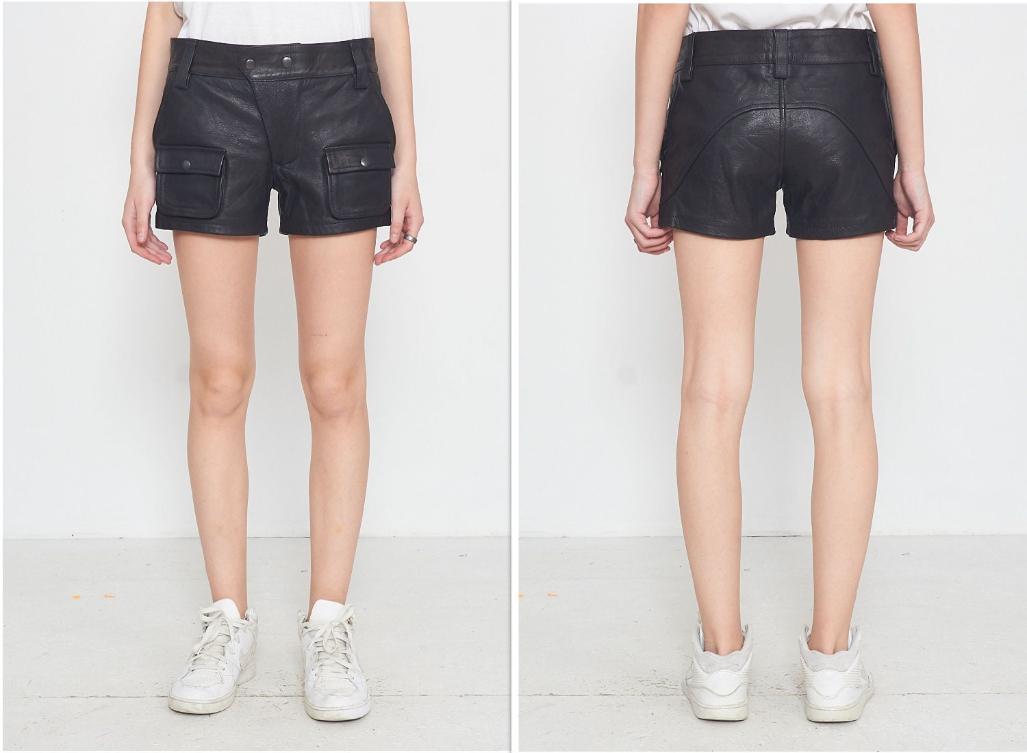 Vintage Black AWAN STAR Leather Shorts 