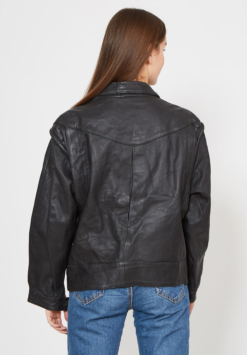 Vintage Black Leather Jacket Size 44