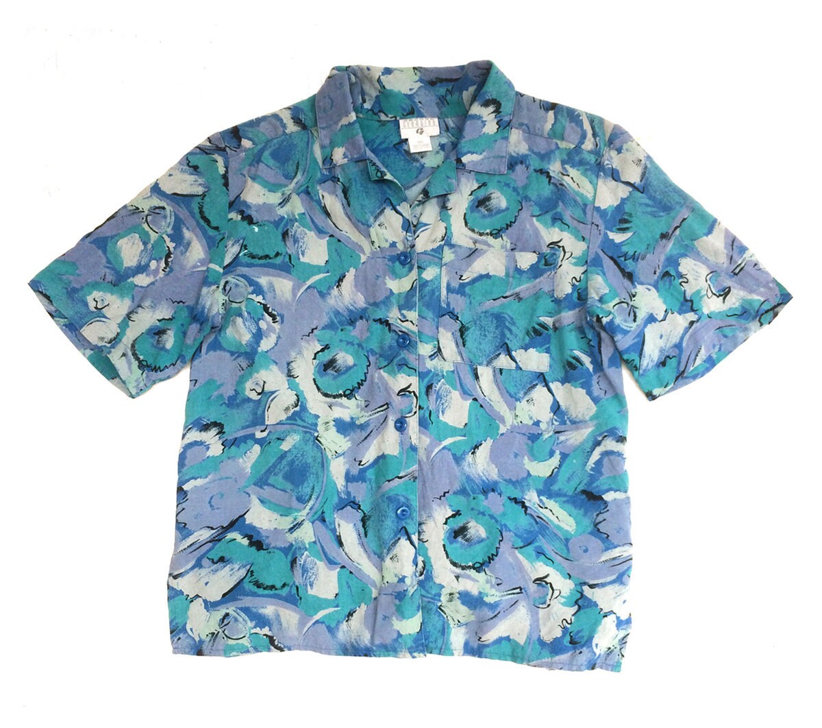 80 ' s à manches courtes chemise colorée col Print, cubaine, bouton vers le bas (Vintage) 80 ' s à manches courtes cubaine, chemise colorée col Print, cubaine, courtes bouton vers le bas (Vintage) 95d2a7
