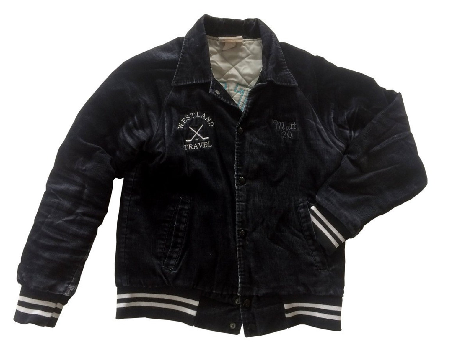 Black Corduroy Bomber/Varsity Jacket Made In USA Small Mens Etsy