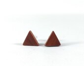 Earrings wooden stud earrings wood cherry tree triangle 11x11x11mm handmade small wooden cane plug gift mother 39 s day girlfriend you wooden jewelry