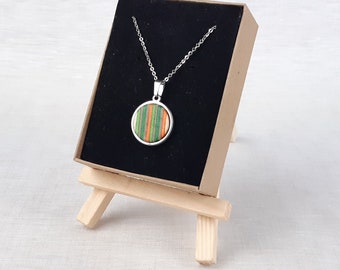 Necklace made of skateboard wooden medallion 20 mm - stainless steel skateboard jewelry