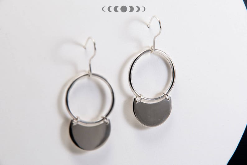 Julia earrings 4 / Geometric earrings / Silver earrings / Geometric shapes / Round earrings / Free movement earrings / Free movement hoops image 4