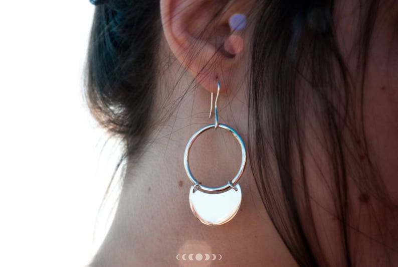 Julia earrings 4 / Geometric earrings / Silver earrings / Geometric shapes / Round earrings / Free movement earrings / Free movement hoops image 5