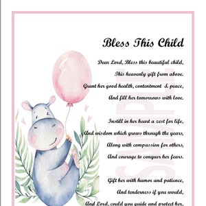 Bless This Child, DIGITAL DOWNLOAD, Baby Blessing, New Baby Girl Gift Poem Verse Present, Baby Shower Gift Present, New Baby Girl Print,