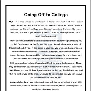 Going Off To College, DIGITAL POEM, College Bound, Going Away to College, Poem Verse Print  For College Freshman, Miss My Son Daughter ,