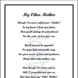 Poem for My Other Mother, Mother in Law Poem Verse Print Gift Present ...