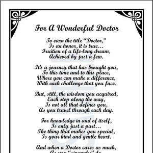 For A Wonderful Doctor, DIGITAL DOWNLOAD, Doctor Retirement Gift Present, Doctor Gift, Doctor Poem Verse Print Present,  Thank You Doctor,