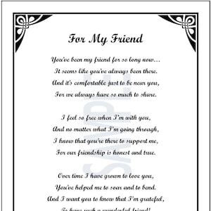 For My Friend, DIGITAL DOWNLOAD, Friend Poem Print Verse Saying ...