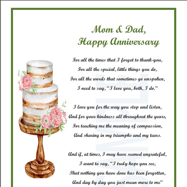 Mom Dad Anniversary, DIGITAL DOWNLOAD, Parents Anniversary, Parent Anniversary Poem Verse Print, Mom Dad Anniversary Poem Gift Present