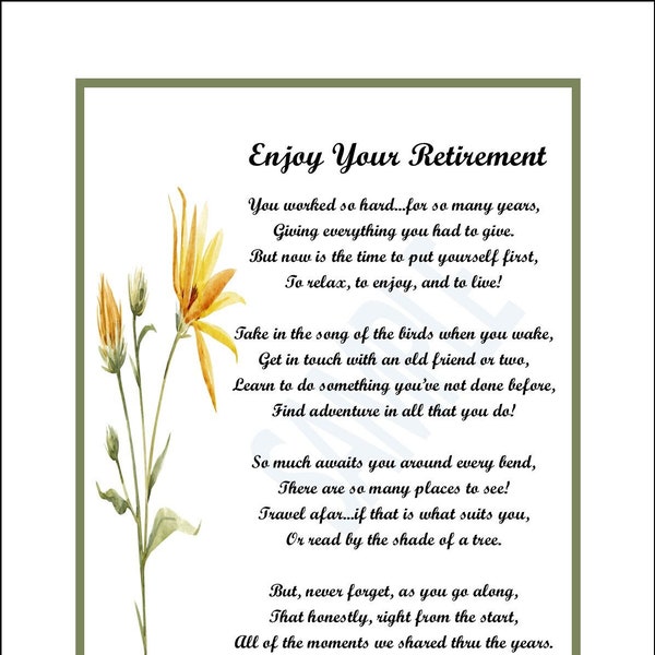 Retirement Poem, DIGITAL DOWNLOAD, Retirement Gift Present Print Verse, Mother Father Retirement,  Teacher Nurse Sister Friend Retiring,