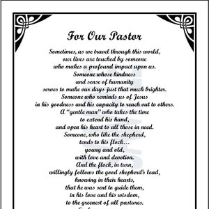 Gift For Our Pastor, DIGITAL DOWNLOAD, Pastor Poem, Pastor Present, Pastor Verse Print, Pastor Retirement, Best Pastor,  Love Our Pastor,