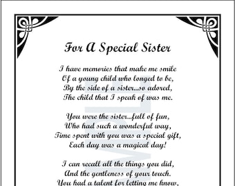 Older Sister Poem, Digital Printable Sister Poem,  Sister Poem Verse Saying Print, Sisters 30th 40th 50th 60th Sentimental Birthday Gift,
