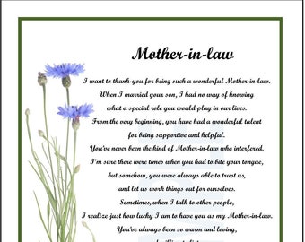 Mother In Law Poem, DIGITAL DOWNLOAD, To My Mother in law, Mother in law 60th 65th 70th 75th 80th 90th Birthday Gift Present Print Poem,