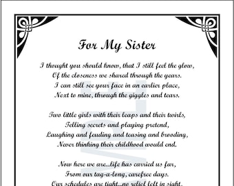 For My Sister,  DIGITAL DOWNLOAD, Sister Gift Present Poem Verse Sister Saying, Sister's 30TH  40th 50TH 60TH Birthday, Best Sis, little sis