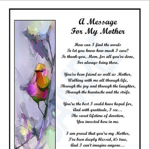 Mother's Day Poem for Mom , DIGITAL MOM DOWNLOAD, Mother Gift Print ...