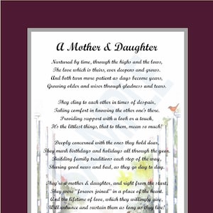 Mother Daughter Poem DIGITAL DOWNLOAD Mother Daughter Gift - Etsy