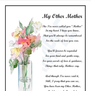 My Other Mother, DIGITAL DOWNLOAD, Unframed, An aunt who is like a Mother to Me, Like a Mother to Me, Mother in law Poem Gift Verse