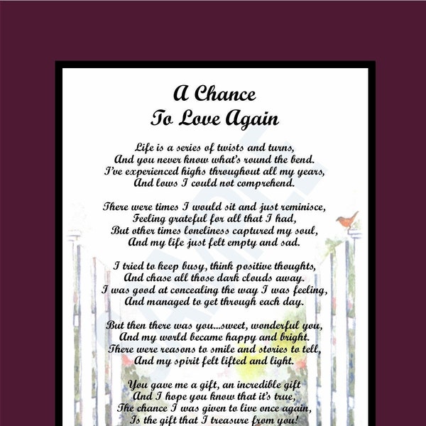 A Chance To Love Again,  DIGITAL DOWNLOAD, A 2nd Chance at Love, Finding Love Again, Love The 2nd Time Around, Poem for Boyfriend,