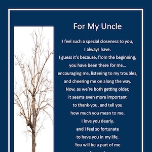 Digital Uncle  Poem, Printable Uncle Poem, Uncle Verse, Sentimental Uncle Print, Uncle  70th 75th 80th Birthday, Uncle Thank You Gift,